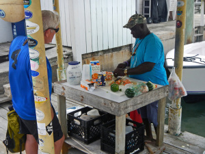 Buying conch salad from George in Marsh Harbour.